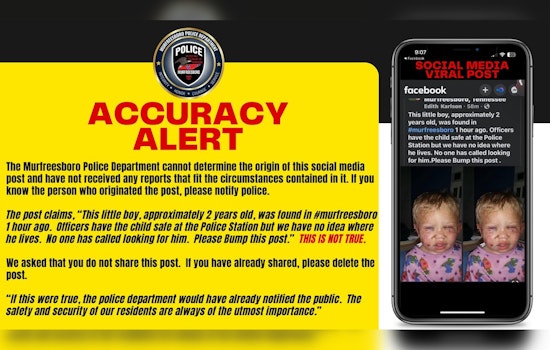 Murfreesboro Police Dispel Fears by Debunking False Social Media Post About Hurt Child