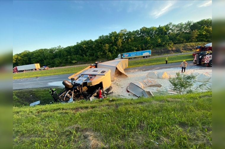 Overturned Semi Spills Load on I-40 in Bellevue, Traffic Snarled in Both Directions