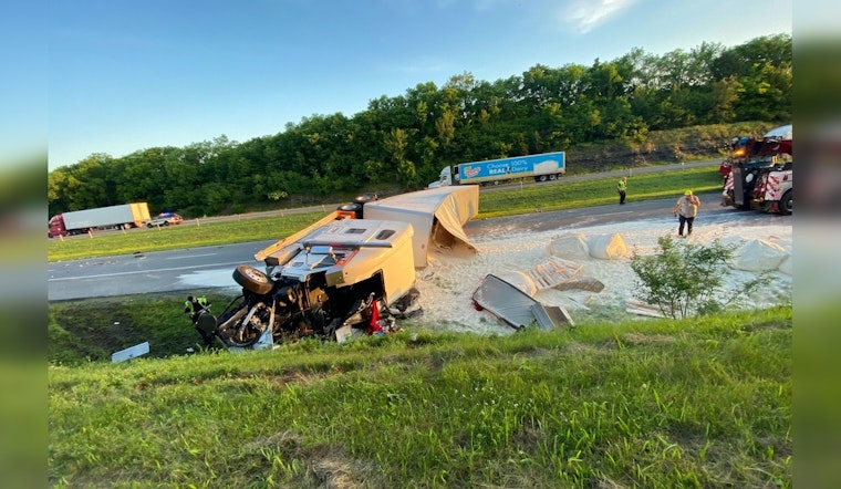Overturned Semi Spills Load on I-40 in Bellevue, Traffic Snarled in Both Directions