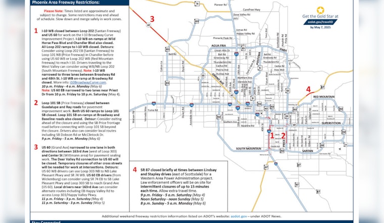 Phoenix Area Freeway Closures and Restrictions This Weekend Due to Improvement Projects