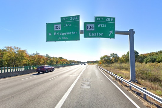 Route 24 Southbound Closed in West Bridgewater After Tractor-Trailer Strikes Highway Sign