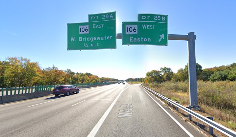 Route 24 Southbound Closed in West Bridgewater After Tractor-Trailer Strikes Highway Sign