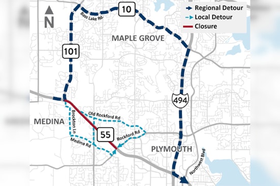 Weekend Traffic Alert, Eastbound Highway 55 in Plymouth to Close for MnDOT Pavement Project