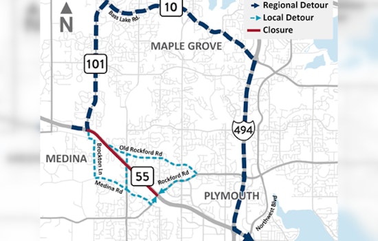 Weekend Traffic Alert, Eastbound Highway 55 in Plymouth to Close for MnDOT Pavement Project