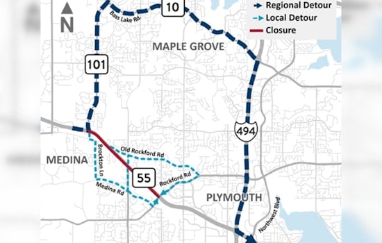 Weekend Traffic Alert, Eastbound Highway 55 in Plymouth to Close for MnDOT Pavement Project
