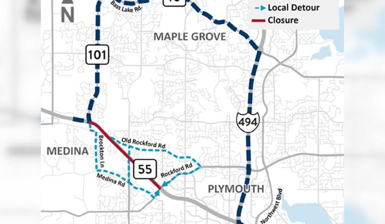 Weekend Traffic Alert, Eastbound Highway 55 in Plymouth to Close for MnDOT Pavement Project