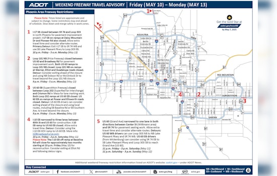Weekend Traffic Alert: Major Freeway Closures and Detours in Phoenix Area Starting May 10
