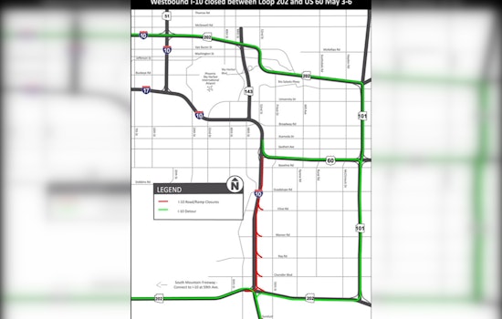 Westbound I-10 Shut Down in Phoenix for Paving, Bridge Work May 3-6