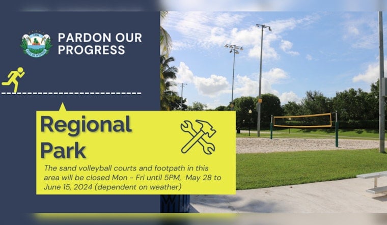 Weston Regional Park Sand Courts to Close During Day for Emergency Road Construction