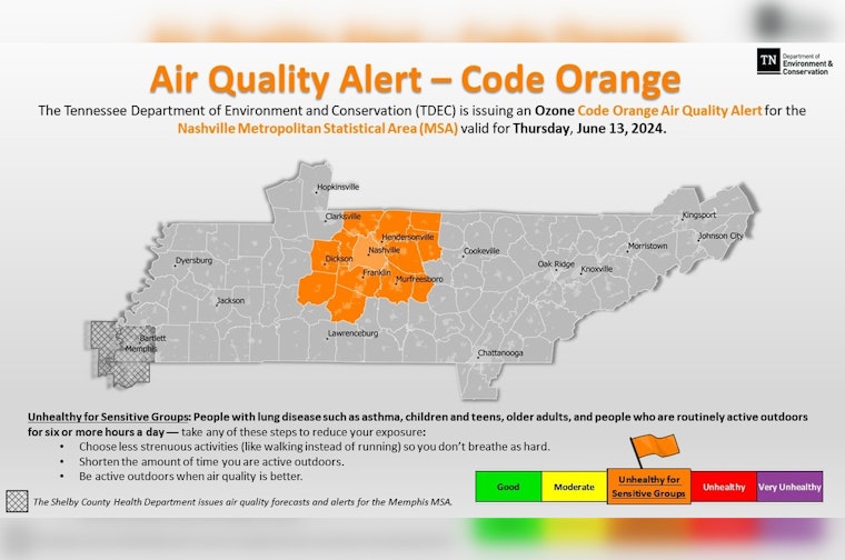 Code Orange Air Quality Alert Issued for Middle Tennessee, Including Nashville; Vulnerable Populations Advised Caution