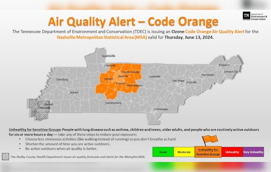 Code Orange Air Quality Alert Issued for Middle Tennessee, Including Nashville; Vulnerable Populations Advised Caution