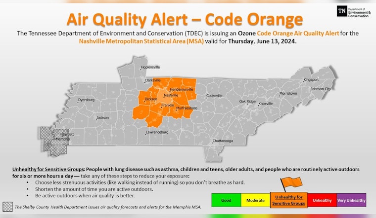 Code Orange Air Quality Alert Issued for Middle Tennessee, Including Nashville; Vulnerable Populations Advised Caution