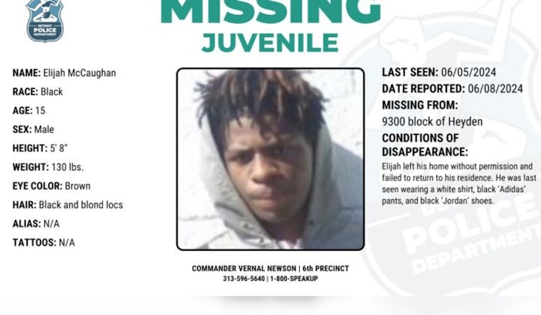 Detroit Police Search for Missing 15-Year-Old Elijah McCaughan from City's West Side