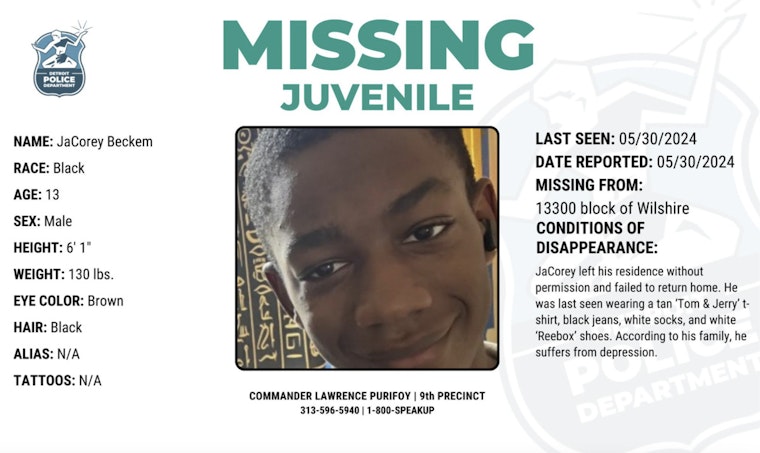 Detroit Police Seek Help to Find 13-Year-Old JaCorey Beckem Missing Since Thursday