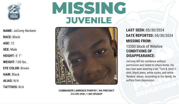 Detroit Police Seek Help to Find 13-Year-Old JaCorey Beckem Missing Since Thursday