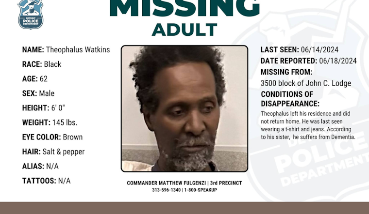 Detroit Police Seek Public's Help in Locating Missing 62-Year-Old with Dementia