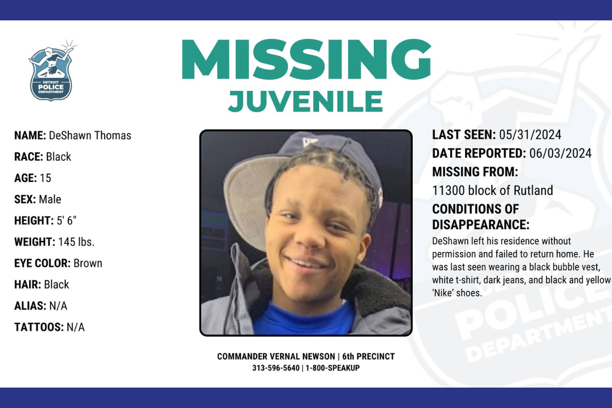 Detroit Police Seek Publics Help To Find Missing 15 Year Old Deshawn 