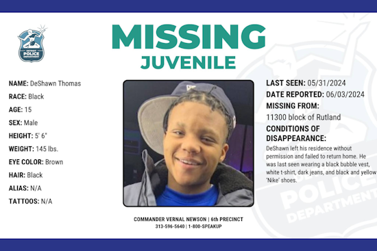 Detroit Police Seek Public's Help to Find Missing 15-Year-Old DeShawn Thomas