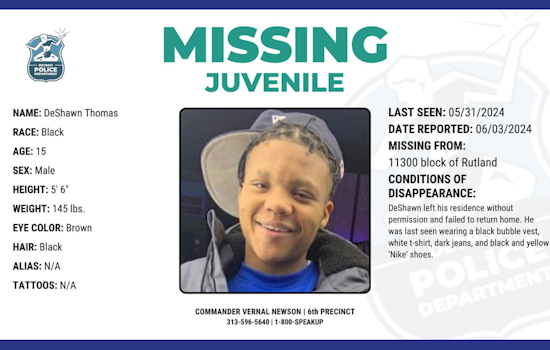 Detroit Police Seek Public's Help to Find Missing 15-Year-Old DeShawn Thomas