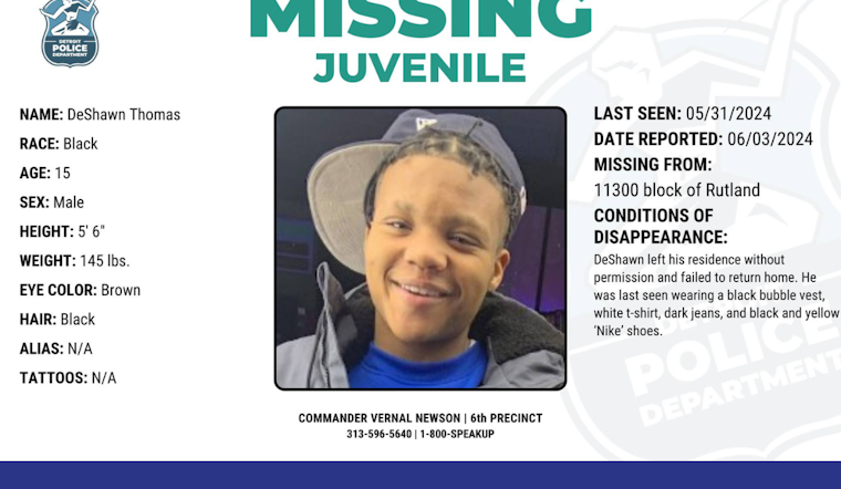 Detroit Police Seek Public's Help to Find Missing 15-Year-Old DeShawn Thomas