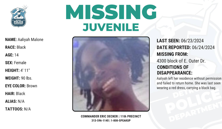 Detroit Police Urgently Seek Help to Locate Missing 14-Year-Old Aaliyah Malone