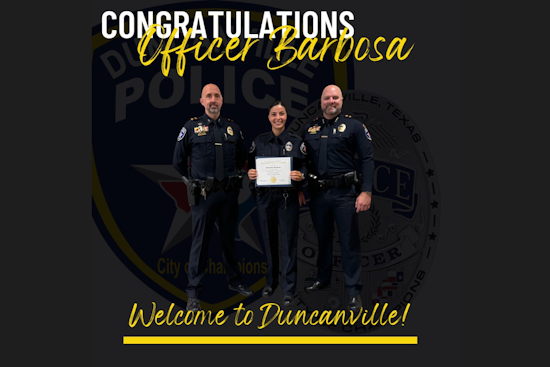 Duncanville Welcomes New Graduate Officer Barbosa to its Police Department Amid Recruitment Drive