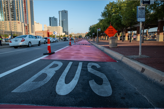 Fort Worth's Iconic Red Bus Lanes Temporarily Fade for Texas A&M Campus Construction