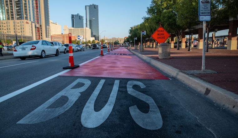 Fort Worth's Iconic Red Bus Lanes Temporarily Fade for Texas A&M Campus Construction