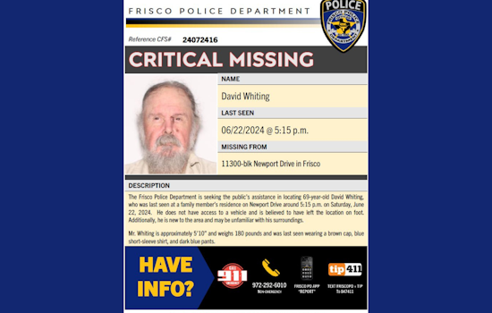 Frisco Police Appeal to Public in Urgent Search for Missing 69-Year-Old Man, David Whiting