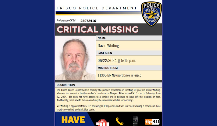 Frisco Police Appeal to Public in Urgent Search for Missing 69-Year-Old Man, David Whiting