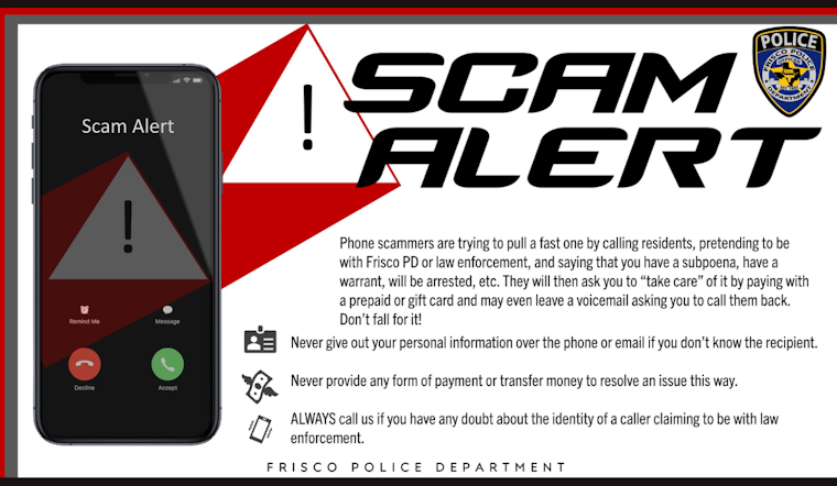 Frisco Police Warn of Scammers Impersonating Officers Demanding Payments via Gift Cards