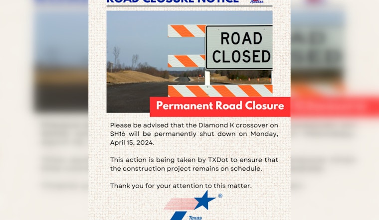 Helotes Braces for Traffic Shift, Diamond K Crossover on SH16 Set for Permanent Closure