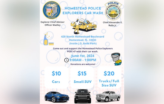 Homestead Police Explorers Host Car Wash Fundraiser Saturday at J.D. Redd Park