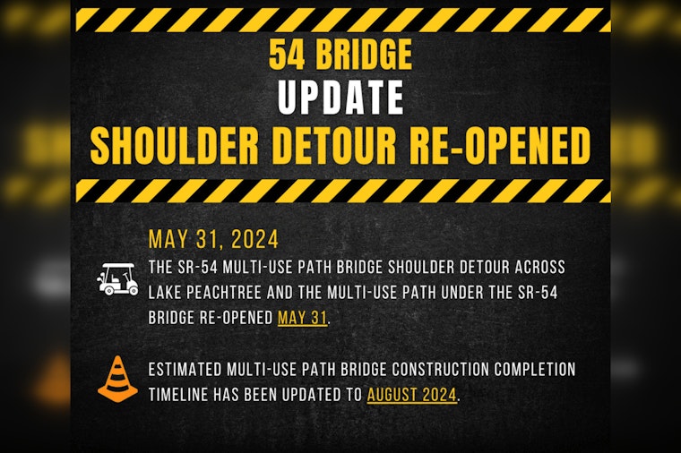 Lake Peachtree's SR-54 Multi-Use Path Bridge Detour Reopened for Public Enjoyment