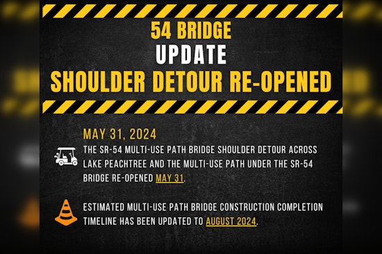 Lake Peachtree's SR-54 Multi-Use Path Bridge Detour Reopened for Public Enjoyment
