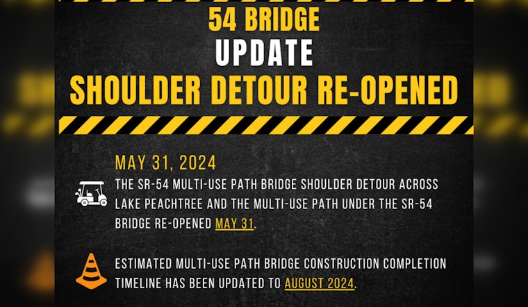Lake Peachtree's SR-54 Multi-Use Path Bridge Detour Reopened for Public Enjoyment