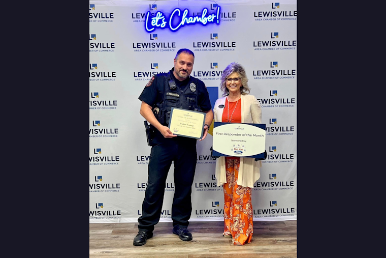 Lewisville Officer Recognized by Local Chamber of Commerce as First Responder of the Month