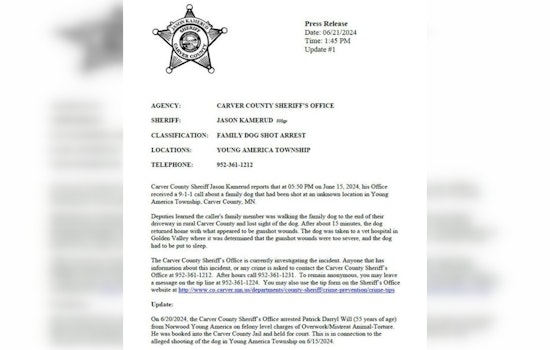 Local Man Charged with Felony Animal Torture in Carver County Following Fatal Shooting of Family Dog