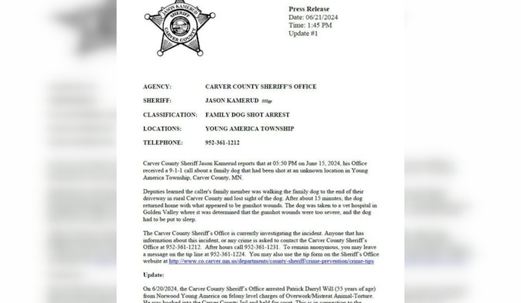 Local Man Charged with Felony Animal Torture in Carver County Following Fatal Shooting of Family Dog