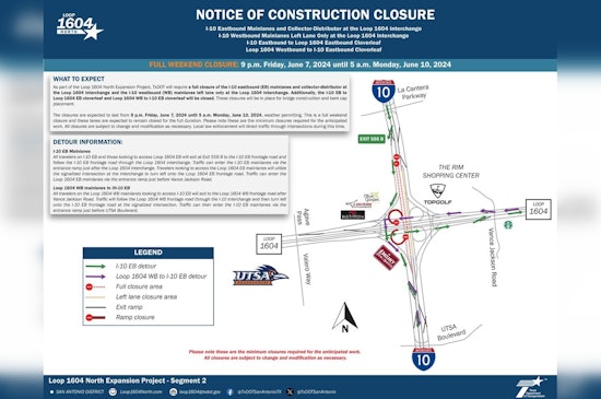 Major Interstate 10 and Loop 1604 Interchange Closures Announced in San Antonio for Expansion Project