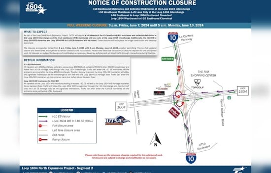 Major Interstate 10 and Loop 1604 Interchange Closures Announced in San Antonio for Expansion Project