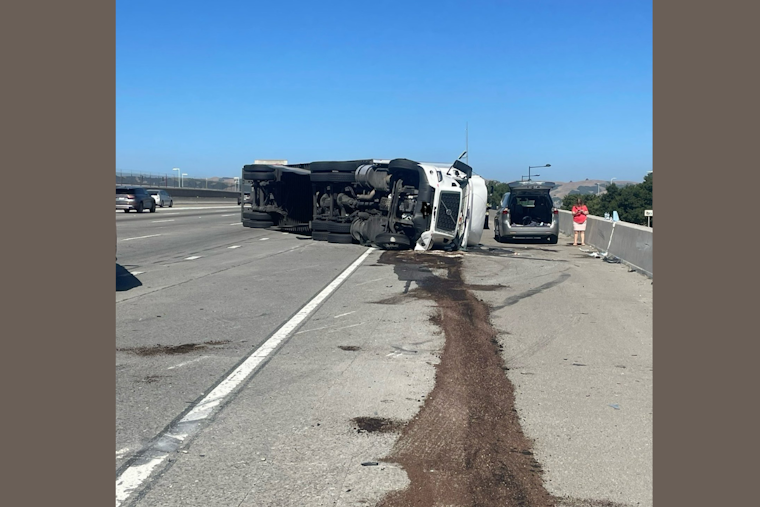 Overturned Tractor-Trailer Causes Severe Delays on I-580 in Pleasanton, CHP Warns of Traffic Snarls