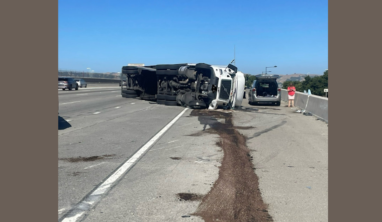 Overturned Tractor-Trailer Causes Severe Delays on I-580 in Pleasanton, CHP Warns of Traffic Snarls