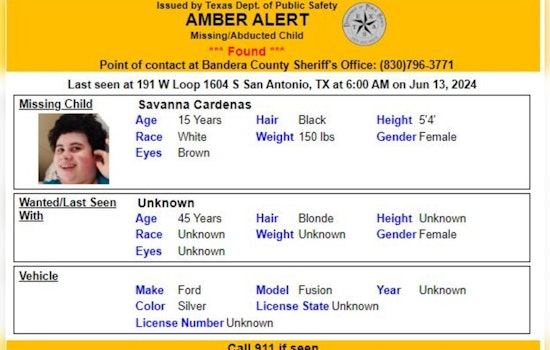 San Antonio Teen Savanna Cardenas Found Safe, Amber Alert Cancelled