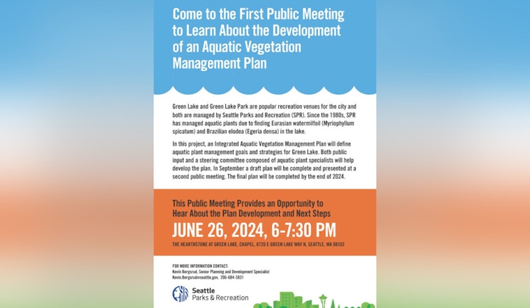Seattle Parks and Recreation Invites Public to Open Meeting on Green Lake's Aquatic Vegetation Management