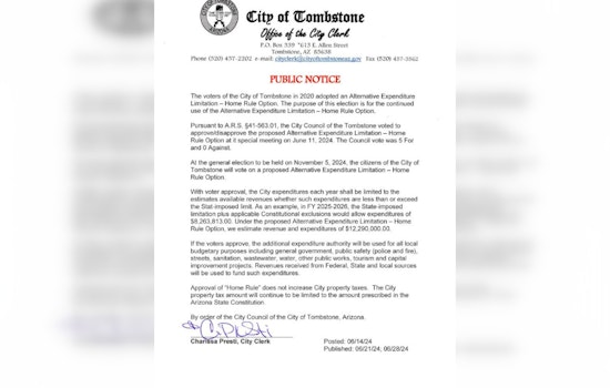 Tombstone City Council Votes for Budgetary Autonomy with "Home Rule Option"