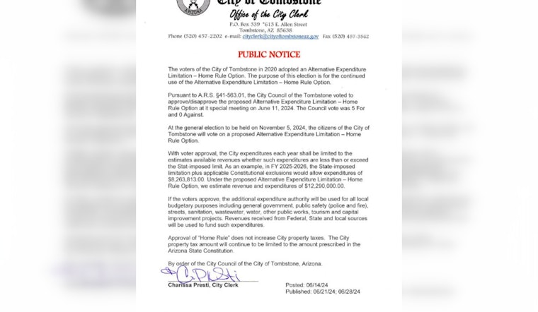 Tombstone City Council Votes for Budgetary Autonomy with "Home Rule Option"