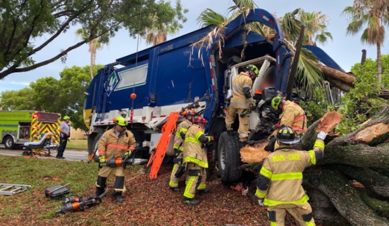 Two Hospitalized After Medical Emergency Leads to Garbage Truck Crashing into Tree in SW Miami-Dade