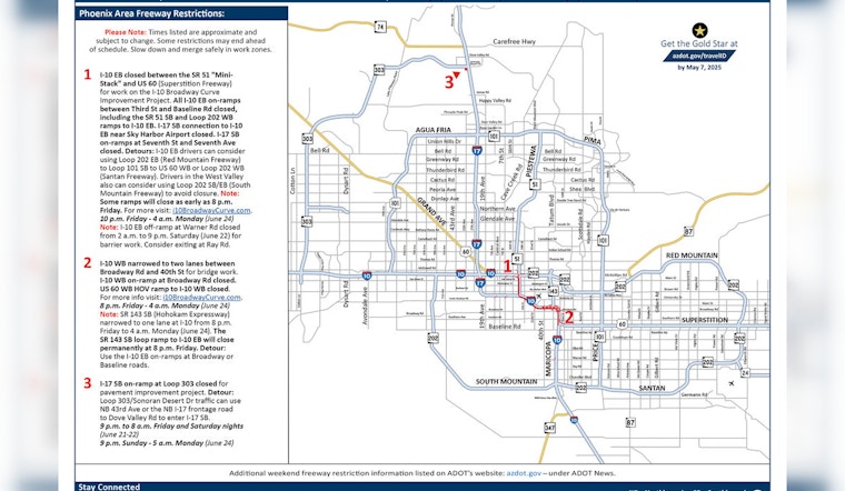 Weekend Travel Alert: I-10 Eastbound Closure Near Phoenix Sky Harbor Airport Due to Roadwork