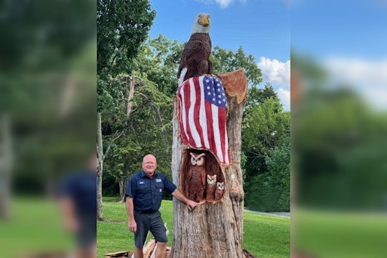 West Knoxville's Tate's School Honors American Spirit with Sculpture from Tornado-Felled Cedar Tree